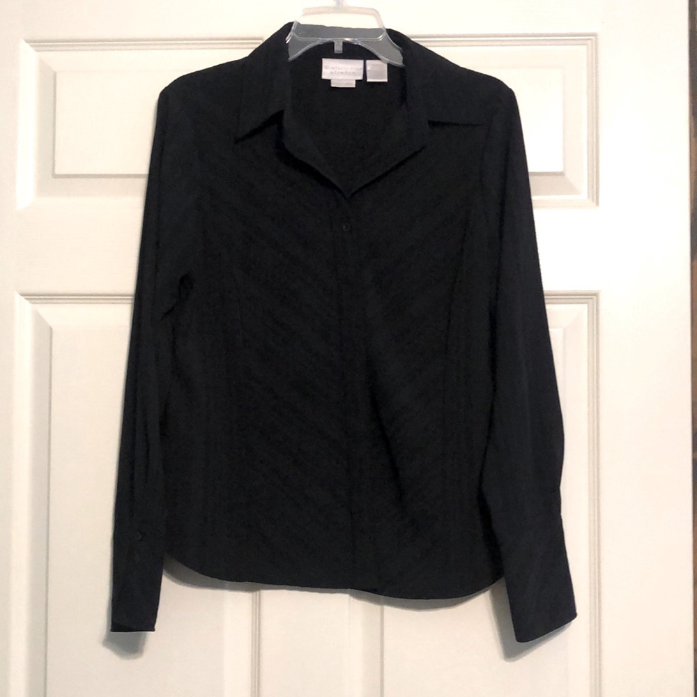 Worthington Stretch Button Down Blouse Black Medium